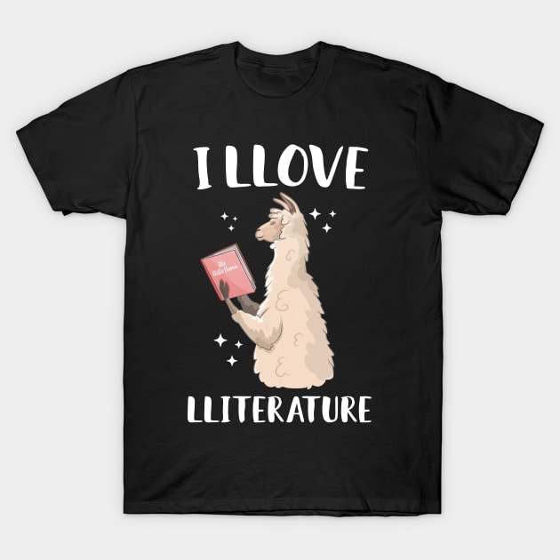 I Llove Literature Cute Llama T-Shirt by Eugenex